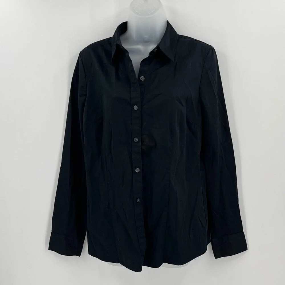 The Limited Womens Essential Shirt Button Up Black Long Sleeve Cuff Minimalist L